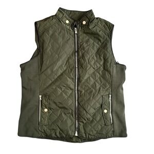 Cavalini Womens Olive Green Quilted Puffer Vest Faux Fur Lined Size PL Outdoorsy